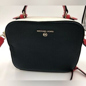 Michael Kors Blue & Red Leather Jet Set Charm Top Handle Crossbody!